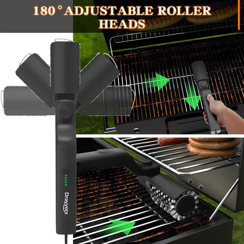 Electric BBQ Grill Brush, Cordless & Rechargeable, Adjustable Head with Replacement Brushes
