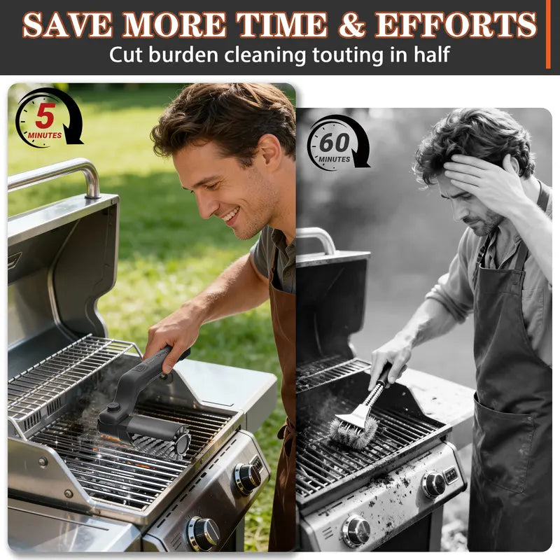 Electric BBQ Grill Brush, Cordless & Rechargeable, Adjustable Head with Replacement Brushes