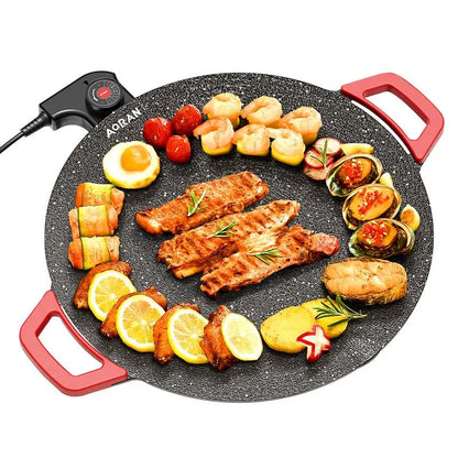 1500W Electric BBQ Grill Pan, Indoor Non-Stick Griddle with Adjustable Temperature