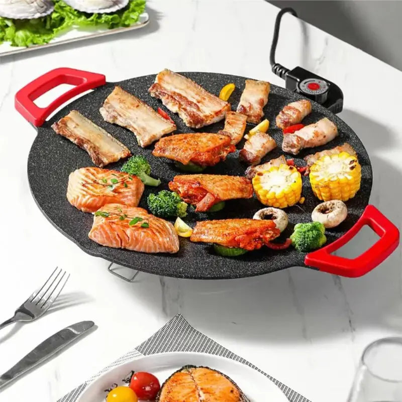 1500W Electric BBQ Grill Pan, Indoor Non-Stick Griddle with Adjustable Temperature