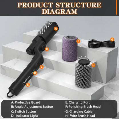 Electric BBQ Grill Brush, Cordless & Rechargeable, Adjustable Head with Replacement Brushes