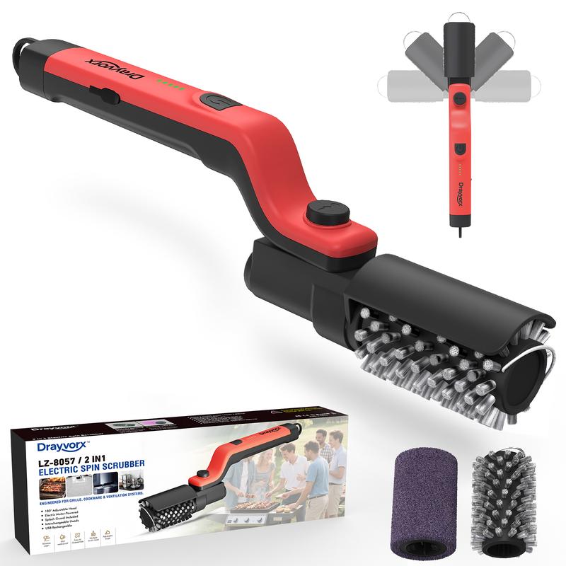 Electric BBQ Grill Brush, Cordless & Rechargeable, Adjustable Head with Replacement Brushes
