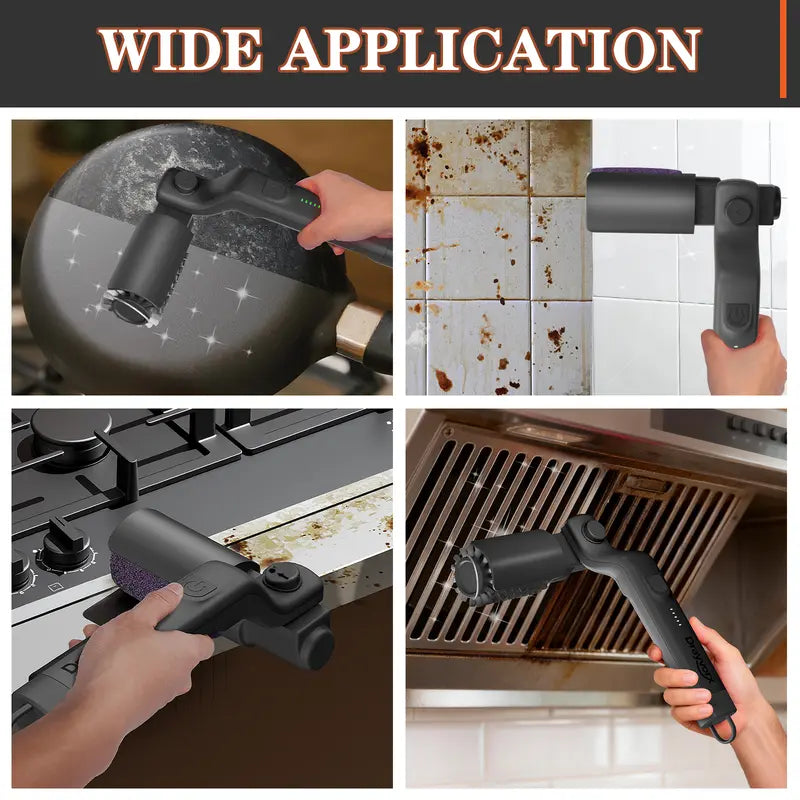 Electric BBQ Grill Brush, Cordless & Rechargeable, Adjustable Head with Replacement Brushes